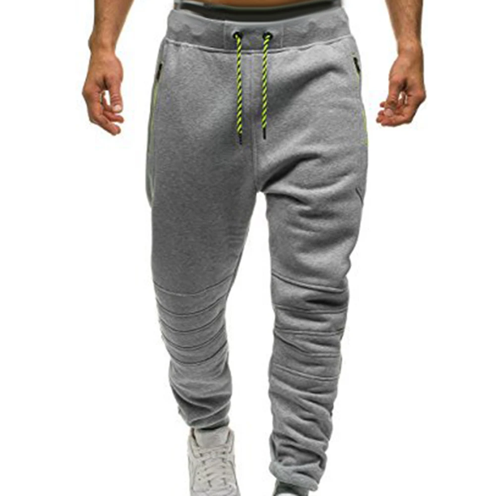 Мужские спортивные штаны для бега с карманом на молнии, цветные подходящие спортивные брюки для тренировок, эластичные брюки для бега, спортзала - Цвет: Light Gray