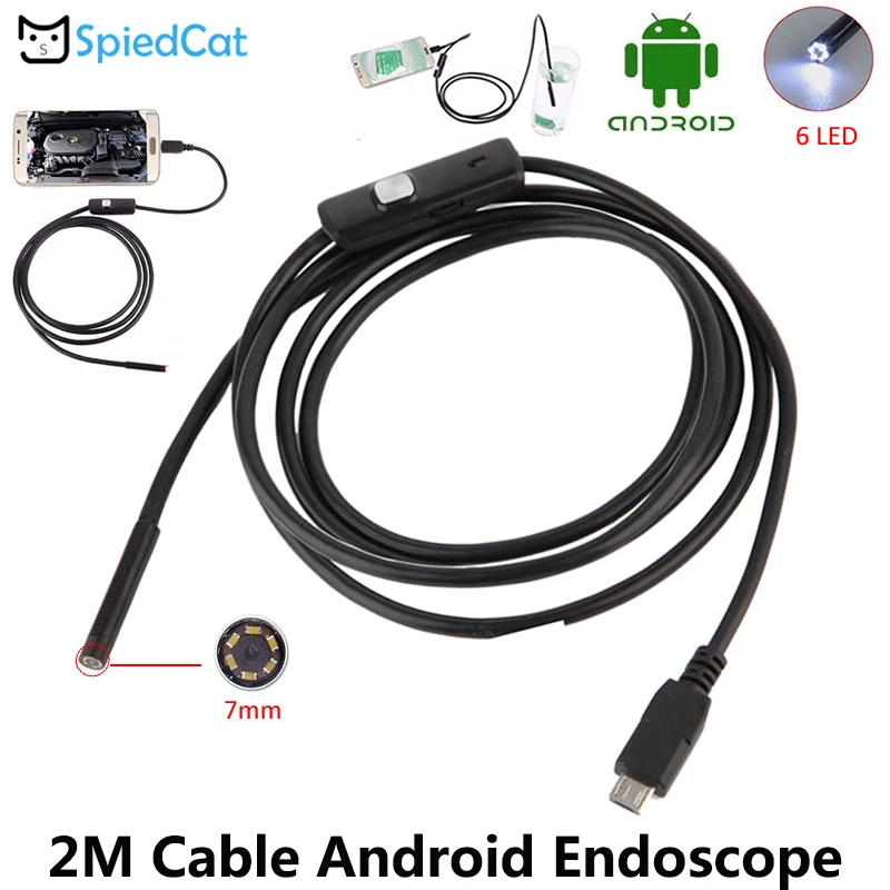 7 мм Мини объектив камера 2 м мягкий кабельный эндоскоп MicroUSB 6 светодиодный