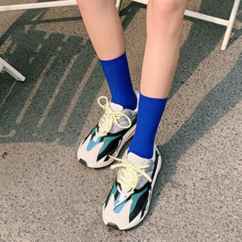 Summer Autumn Cool Girl Solid Women Socks Fluorescent Color Ladies Students Casual Colorful Blue Pink Yellow Mid Hip Hop Socks