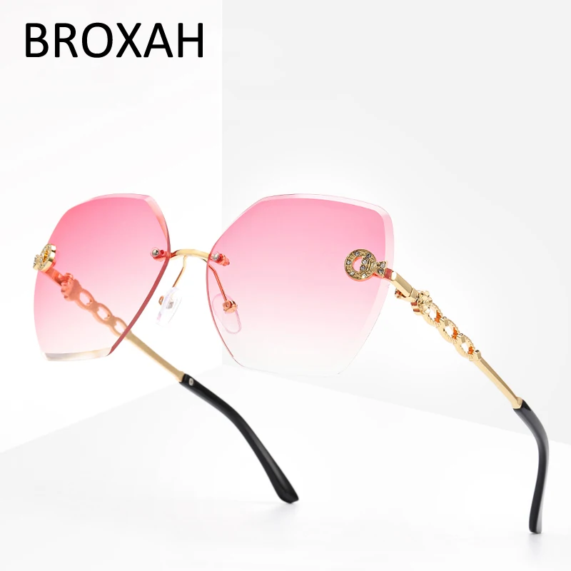 

Fashion Women Sunglasses Rimless Brand Designer High Quality Gradient Sun Glasses Female Shades With Box UV400 Oculos De Sol