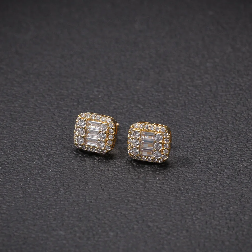 2022 New Styles Mirco Pave Bling Bling Iced Out Cubic Zircon Prong Setting Brass Earrings Fashion Hip Hop Jewelry BE036