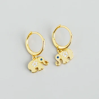 

Real 925 Sterling Silve Geometric Zircon Elephant Hoop Earrings For Fashion Women Party Fine Jewelry Accessories Gift