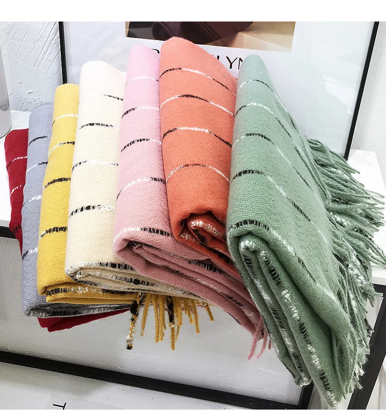 Женские однотонные шарфы из искусственного кашемира дамские накидки зимние