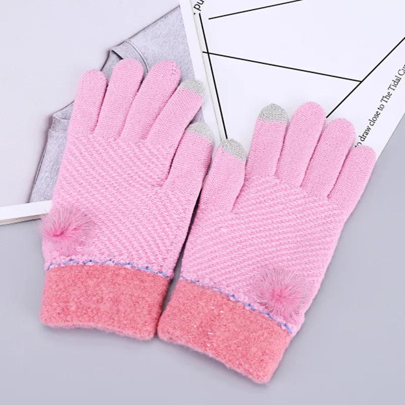Rose pink Miya Mona, новинка, зимние теплые женские вязаные перчатки, тянущаяся шерсть, полный палец, варежки, женские, для экрана, вязаные перчатки - Цвет: Rose pink