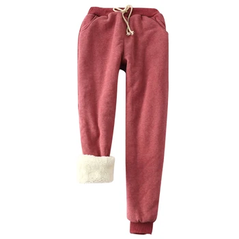 

Women Winter Lamb Velvet Padded Trousers Imitation Cashmere Harem Pants Thickened Fleece Lined Warm Casual Trousers