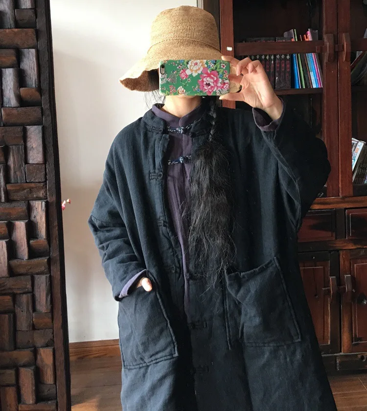 luo gu ni Оригинальная китайская льняная свободная одежда средней длины с хлопковой подкладкой на пуговицах 1453