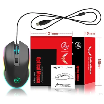 

New A866 7 Colors LED Fiber USB Wired Mouse Mechanical Gaming Mice for Computer Game Professional Gamer Use Supplies