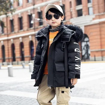 

Winter Warm Jackets for Children Boy Thicken Big Boy Down Coat Hooded Big Fur Collar Fashion Causal Teenage Boys Clothing