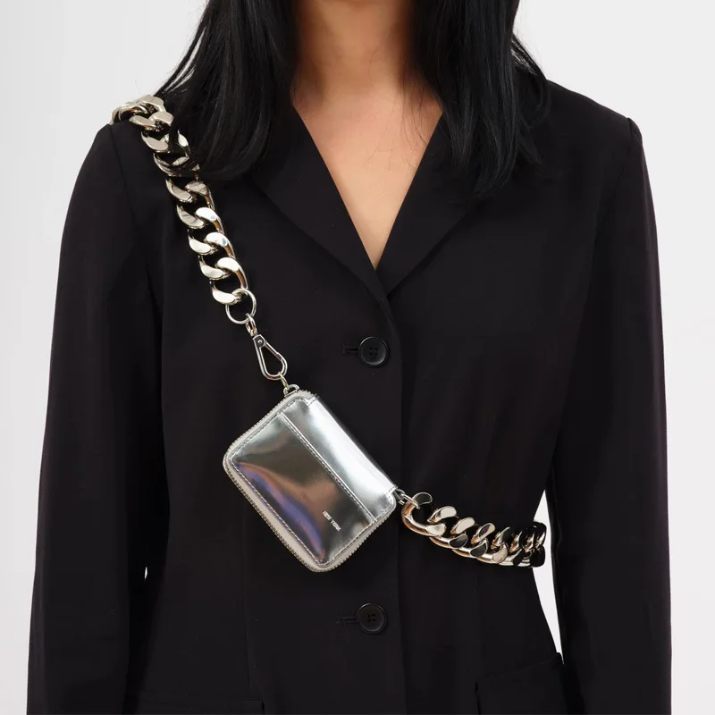 Толстый металлический ремешок-цепочка, Маленькая женская нагрудная сумка, роскошная сумка через плечо, мини-бренд, женская серебряная сумка-мессенджер