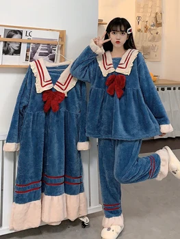 

Saliency Autumn and Winter 2020 New Home Wear Clothing Set Women's Sweet Cute Long-sleeved Nightdress Female Warm Pajamas