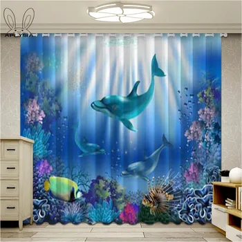 

Dolphin The Underwater World Sea Window Curtain Block out Fabric Drapes Darkening Thermal Insulate Bedroom Livingro