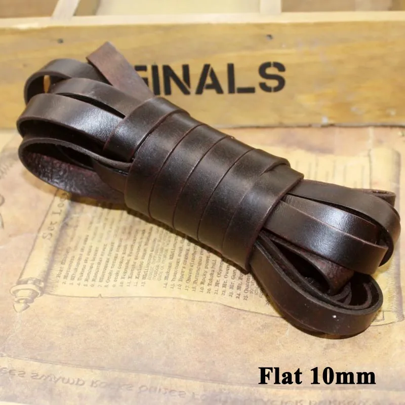 flat 10mm Meetee 1,5-10 мм, 5 метров, круглый плоский кожаный ремешок, сделай сам, браслет, ожерелье, ювелирное изделие, винтажный шнур из воловьей кожи, украшение ручной работы CD203 - Цвет: flat 10mm