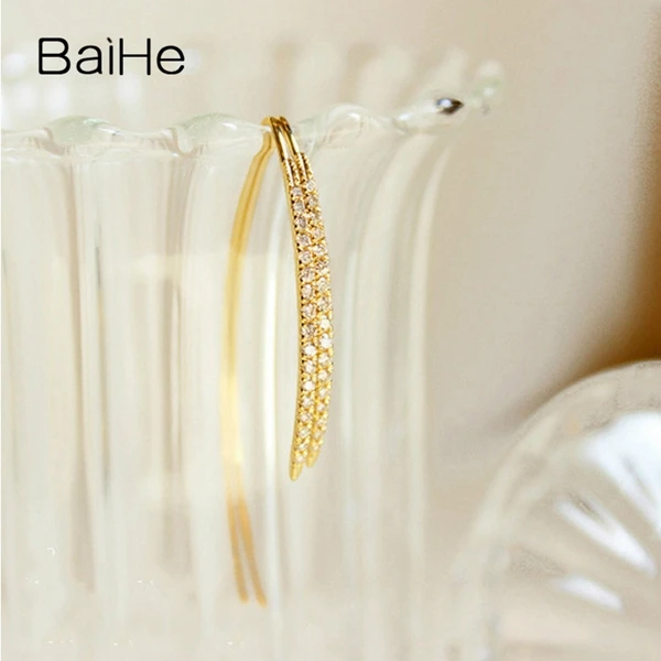 Baihe SOLID 14 К желтый Gold Certified 0.26ct h/SI круглая 100% из натуральной бриллиантами свадебные Мода Ювелирные украшения Серьги-гвоздики