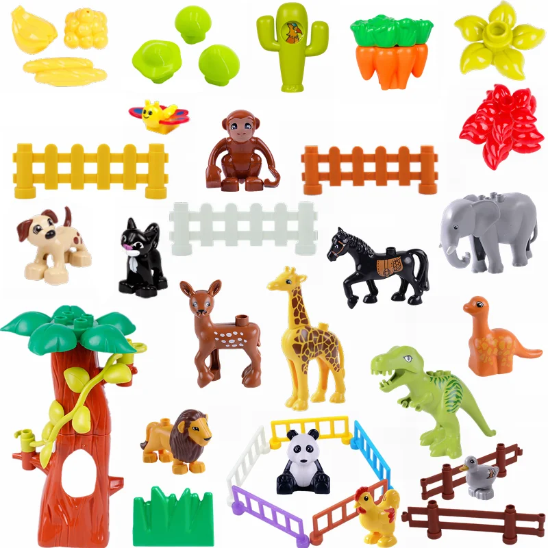 Duplo Животные Динозавр обезьяна панда Лев Слон Тигр забор завод большой размер