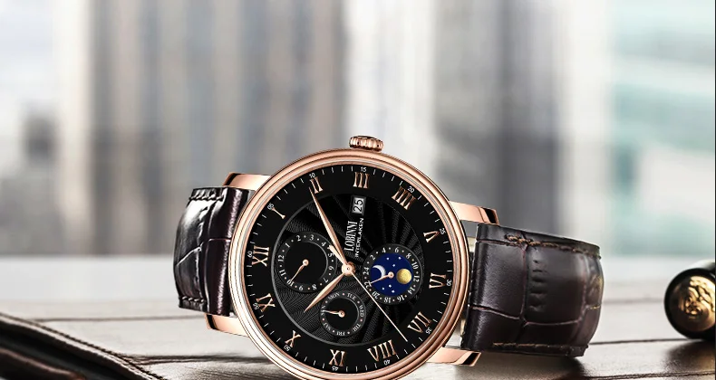 LOBINNI Роскошные брендовые автоматические мужские часы Moon Phase сапфировые механические часы Кристалл 50 м водонепроницаемые часы relogio Мужской