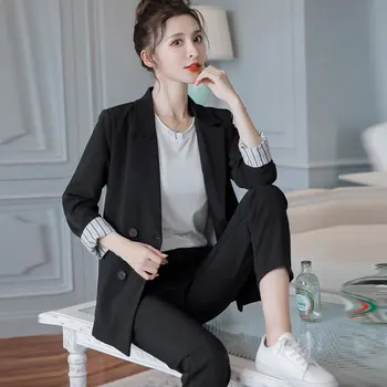 

Female Korean Fashion Pant Suits 2020 Autumn And Winter New Small Suit Temperament Nine Pants Two-pieces Suits