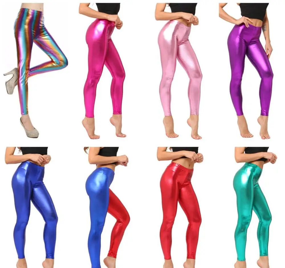 

Plus Size Latex Metallic Leggings Candy color Faux Leather Legging Women legging