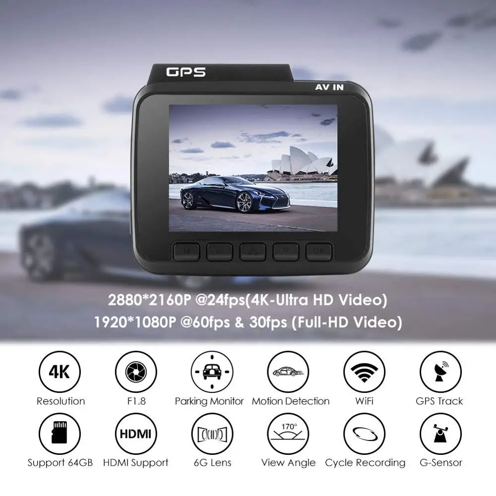 AZDOME Dash Cam GS63H 4K Встроенный gps скорость WiFi Автомобильный видеорегистратор Двойной объектив Автомобильная камера видеорегистратор ночного видения 24H Park