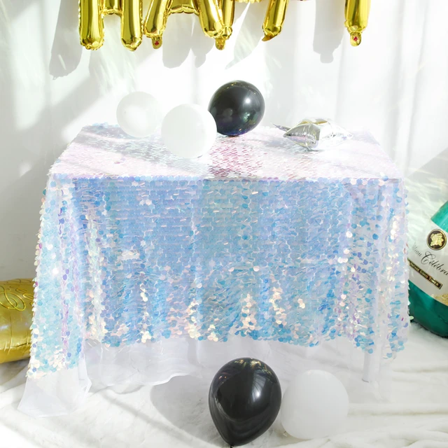 Imitation Mermaid Scales Round Sequined Tablecloth Birthday Party Background Party Decoration Dream Wedding Round Table Cover Pink on white