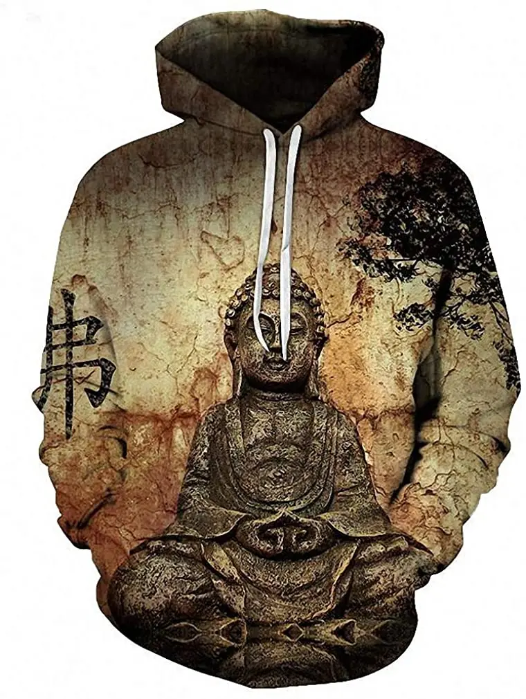 

Sudadera con capucha con estampado 3D para Hombre y mujer, buzos con capucha de manga de estatua de Buda para hombres y mujeres