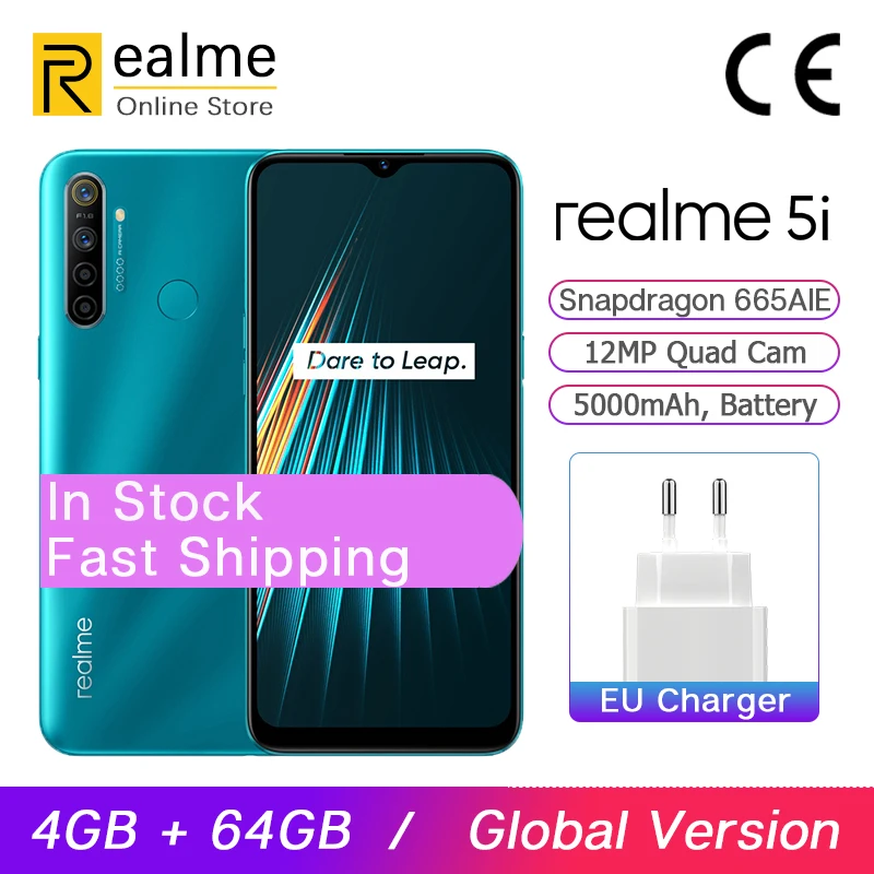 В наличии глобальная версия Realme 5i смартфон 4G 64G мобильный телефон Snapdragon 665 AIE 6 5