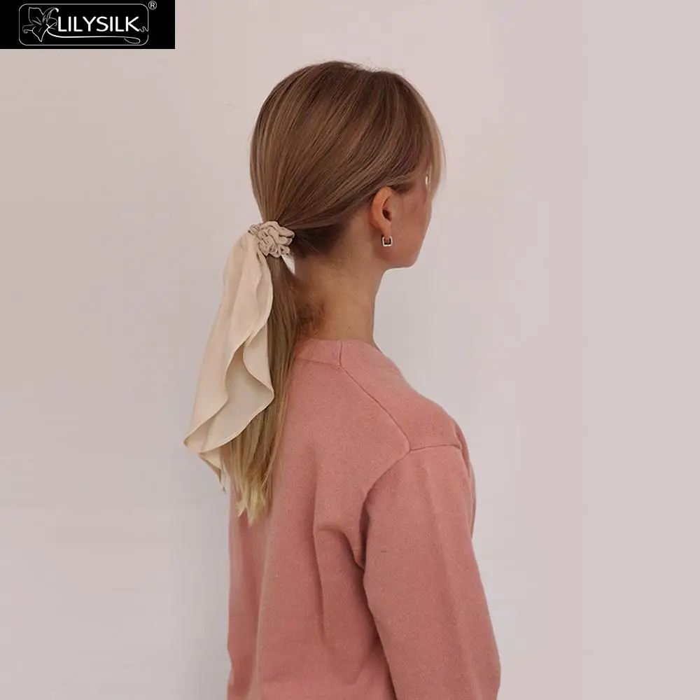 LilySilk 3 упаковки шарф резинки для волос из чистого шелка Женская эластичная лента для волос с бантом 100 натуральный сырой шелк мягкий