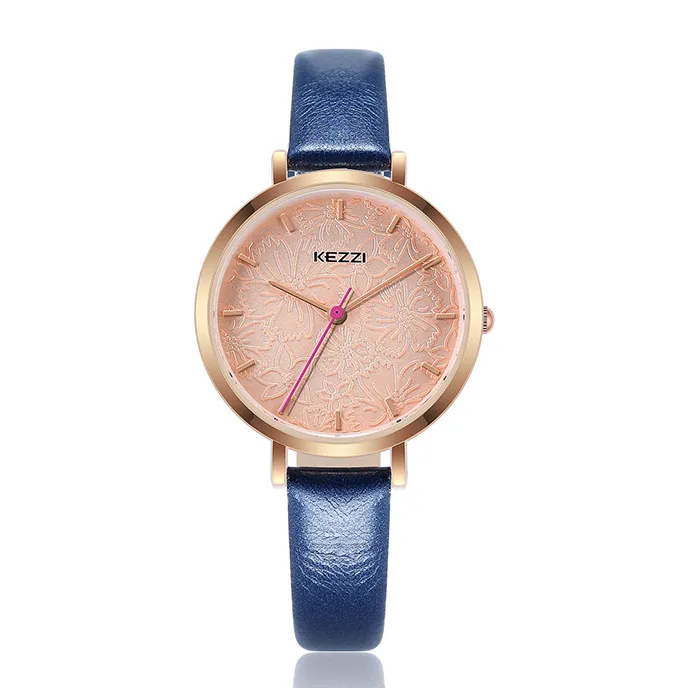 blue watch Kezzi брендовые модные повседневные женские часы креативные кварцевые наручные часы с цветами простые водонепроницаемые женские часы Relogio Feminino - Цвет: blue watch
