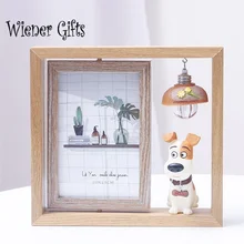 6 Inch Creative Nordic Photo Frame Swing Table Ins Double-sided Rotating Wooden Photo Frame with Lamp Cartoon Pig Photo Frame