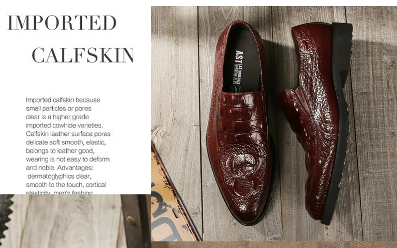 Men's Wedding Dress Shoes Leisure Casual Crocodile Leather Oxfords Shoes For Men Business Brogues Shoes Party Penny Loafers New (7)