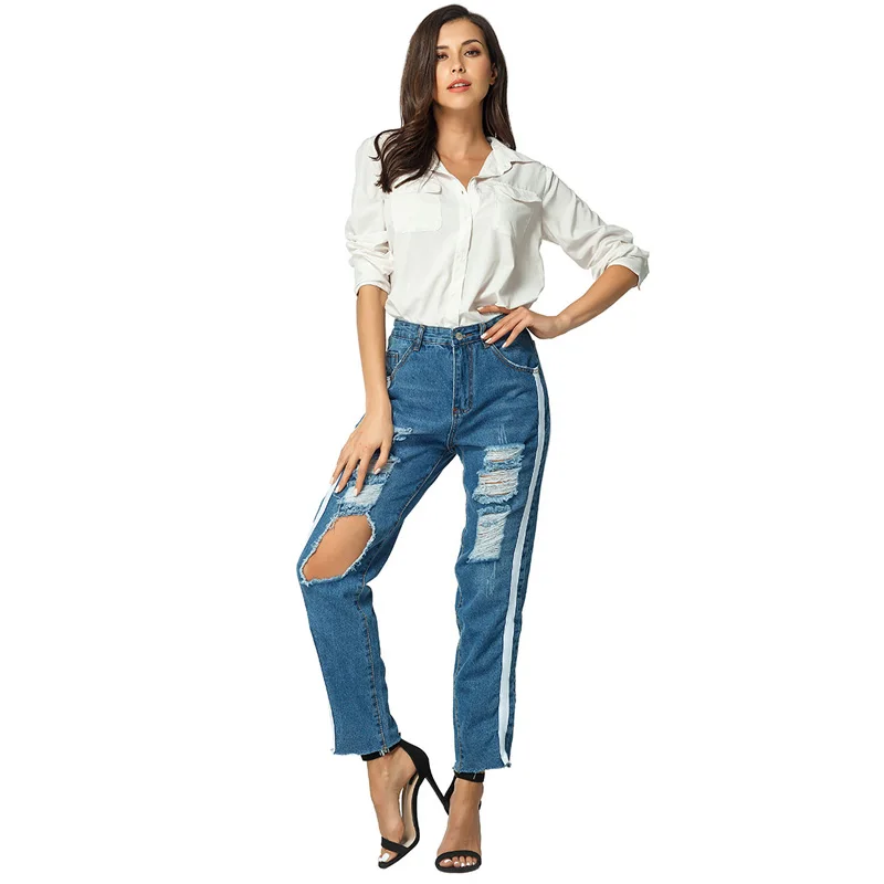 GLO-STORY, женские рваные джинсы с дырками, спортивные стильные брюки, уличная одежда, женские Uranstraight кросс-брюки