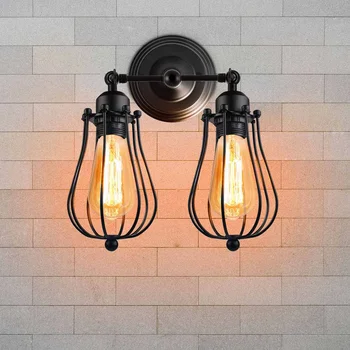 

New Retro Vintage Industrial Double Head Wall Sconce Lights Rustic Wrought Iron Antique Restaurant Corridor Decor LED Wall Lamp