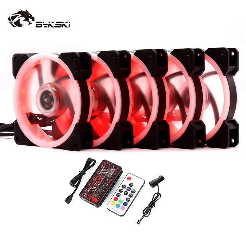 Bykski Adjust RGB Cooling Fan 120mm Pc Case Mute Fan Computer Radiator Cooler Cooling LED Light 12v Controller Quiet Heatsink - Цвет лезвия: 5 fan