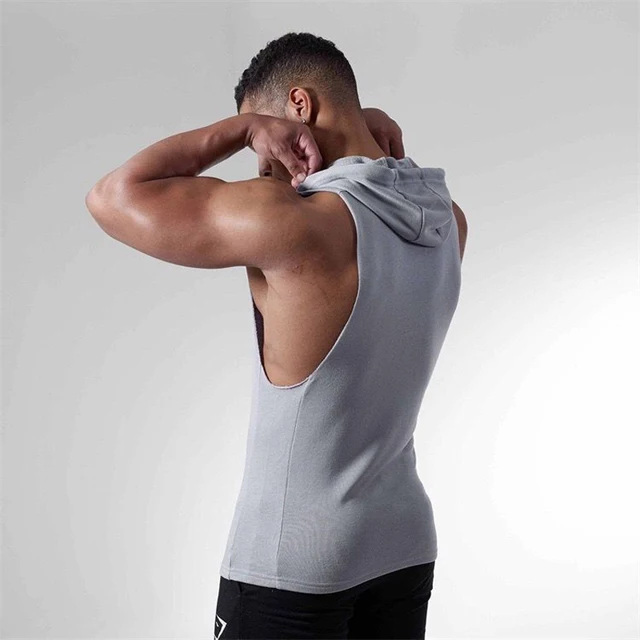 Cotton Hooded Men's Sleeveless Fitness Vest - Image 6