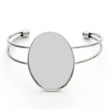 

1PC 40x30mm Cabochon Adjustable Opening Bracelet Settings Cabochons Bases Silver Color Bangle Blanks Trays