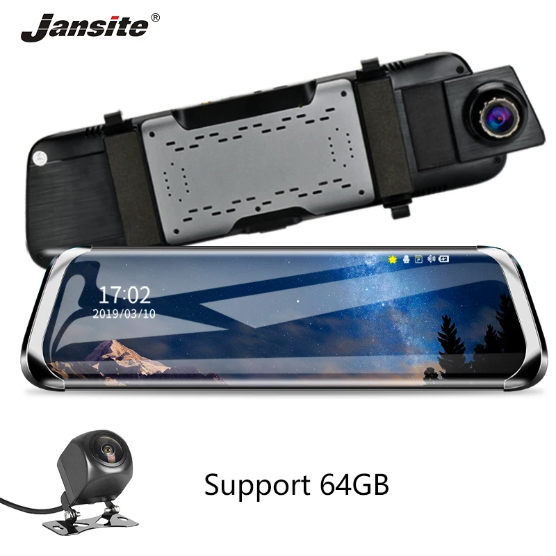 Jansite 10 дюймов dash cam FHD 1080P Автомобильный видеорегистратор-зеркало с сенсорным экраном поток медиа Автомобильная камера зеркало заднего вида камера циклическая запись