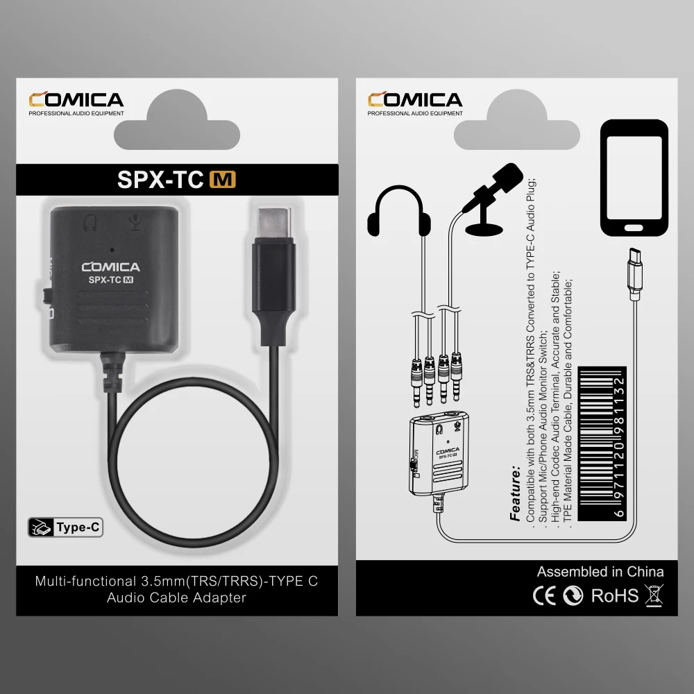 COMICA CVM-SPX-TC 3,5 мм TRS/TRRS конвертируется в USB TYPE-C аудио адаптер кабельного штекера для смартфонов Android 5,0 или выше - Цвет: CVM-SPX-TC