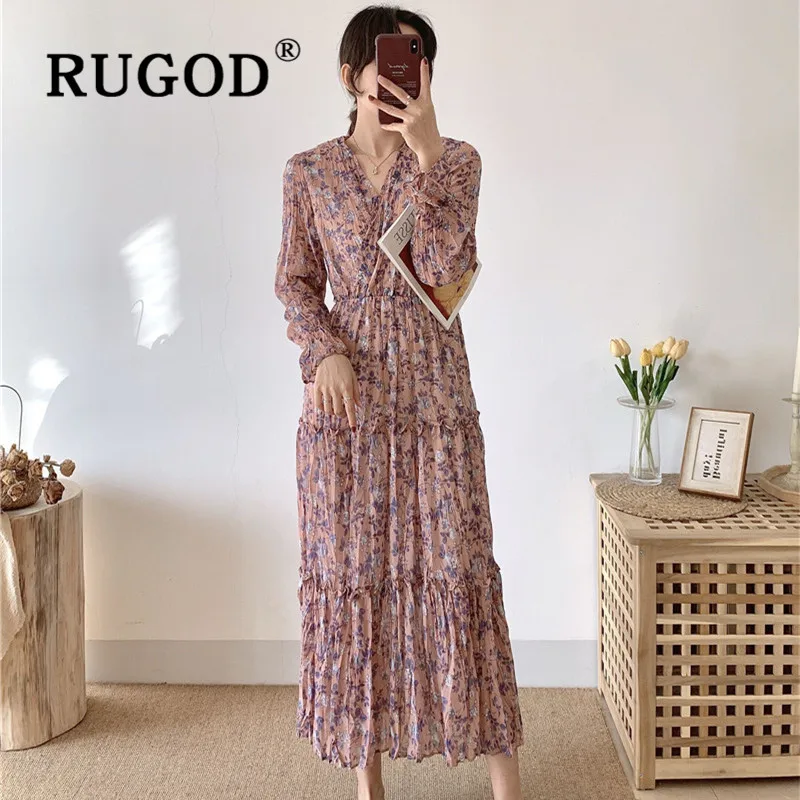 Женское платье с цветочным принтом RUGOD повседневное плиссированное средней