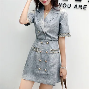 

Mazefeng 2020 New Summer Woman Sets 2 Pieces Matching Short Skirts Double Breasted Casual Outfits Office Lady Slit Suit SizeS-XL