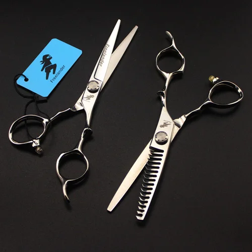6.0" Professional haircut Cutting Scissors 440C Trimming Shears HIGH screw Stainless Steel Stylist Thinning Clipper - Color: set