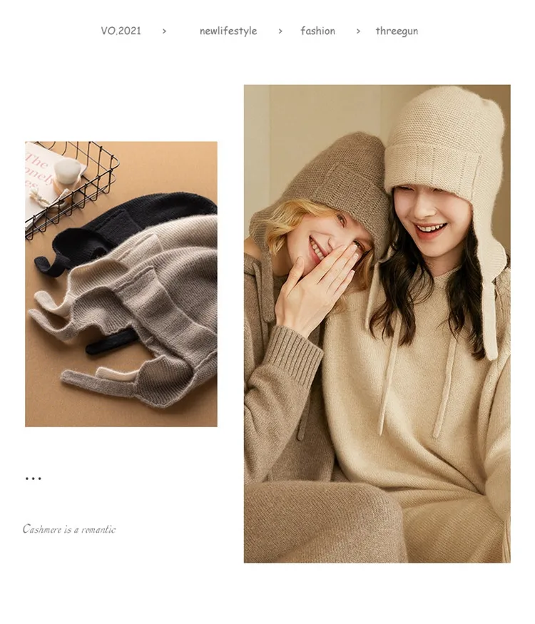 Russische Ushanka-Mütze für Damen mit Ohrenklappen, 100 % Kaschmir, Wintermütze, winddicht, dick, warm, schneefest, hohe Qualität. – Detail 2