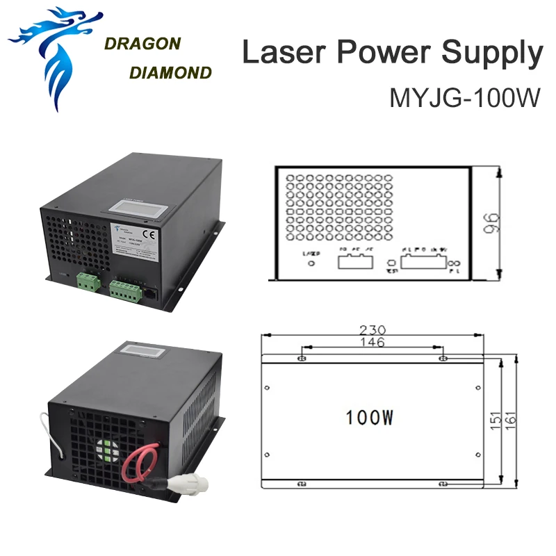 Dragon Diamond 100 Вт Co2 лазерный источник питания для Co2 Лазерная гравировальная и режущая машина MYJG лазерные источники питания серия