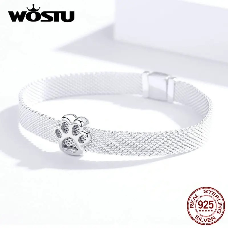 WOSTU, новинка, модные, 925 пробы, серебряные, кошачьи лапы, бусины "следы", очаровательный, подходит к оригинальному браслету и браслету, серебро 925, ювелирное изделие DXX108