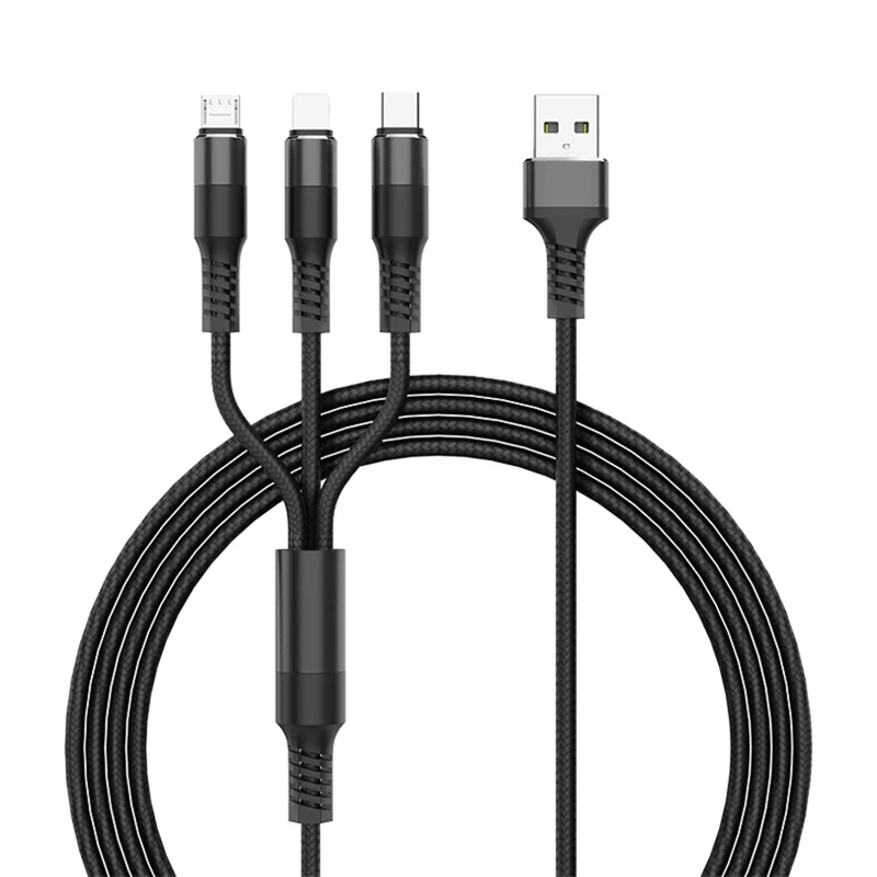 Musyue 3 In 1 Phone Cable For iPhone XR 7 Samsung Huawei Xiaomi USB Cable 3A USB Type C Cable+ Micro USB Cable Charging Cables - Цвет: Black