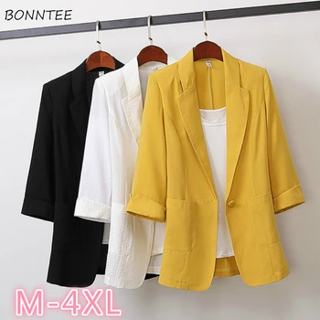 

Blazers Women Spring Summer Plus Size 4XL Solid Notched Korean Style Leisure Outwear Elegant Fashion Feminine Lady Tops 2020 New