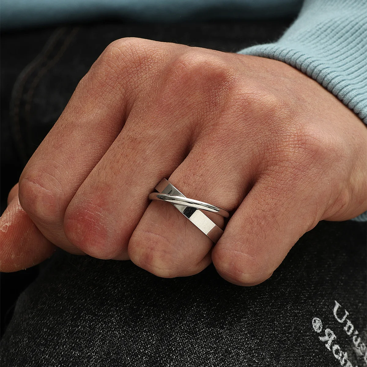 Fashion 4MM Double Loop Ring For Men
