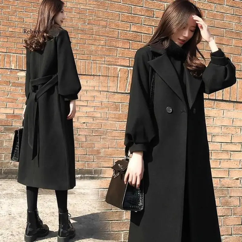 Женские Элегантные 4XL шерстяное пальто длинные платья повязки кардиган