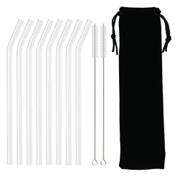 Eco-Friendly Reusable Glass Straw Set with Cleaning Brush - Perfect for Smoothies and Cocktails (8Pcs Bent Black)