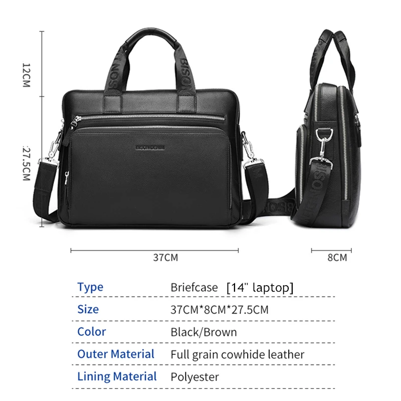 Men Bag Genuine Leather Work Briefcases 14" Laptop Bag Men's Business Crossbody Messenger Shoulder For Man leather briefcase