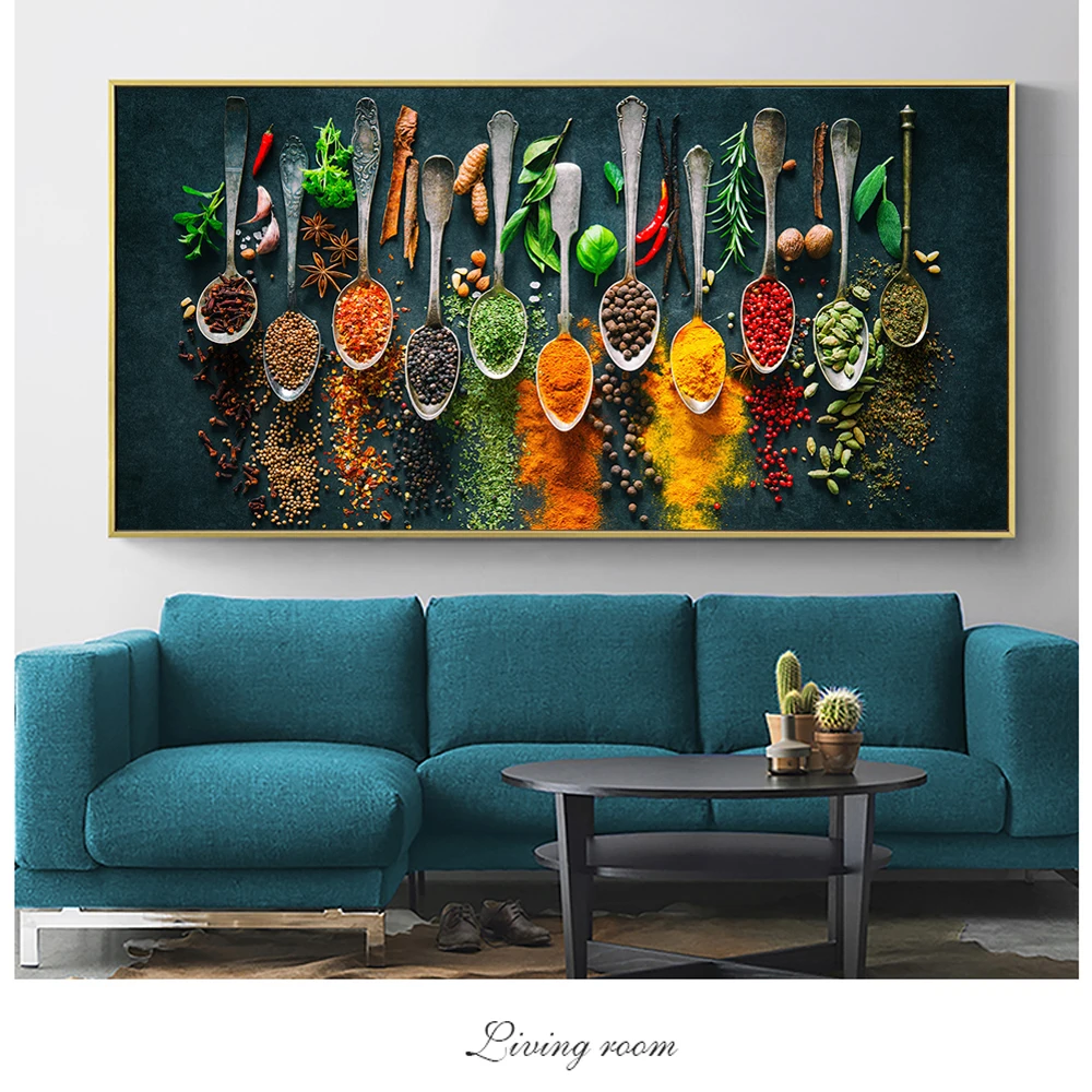 Herbs And Spices Food  Kitchen wall art print Spices canvas print Kitchen wall decor Herbs and spices canvas art Extra Large wall art df28