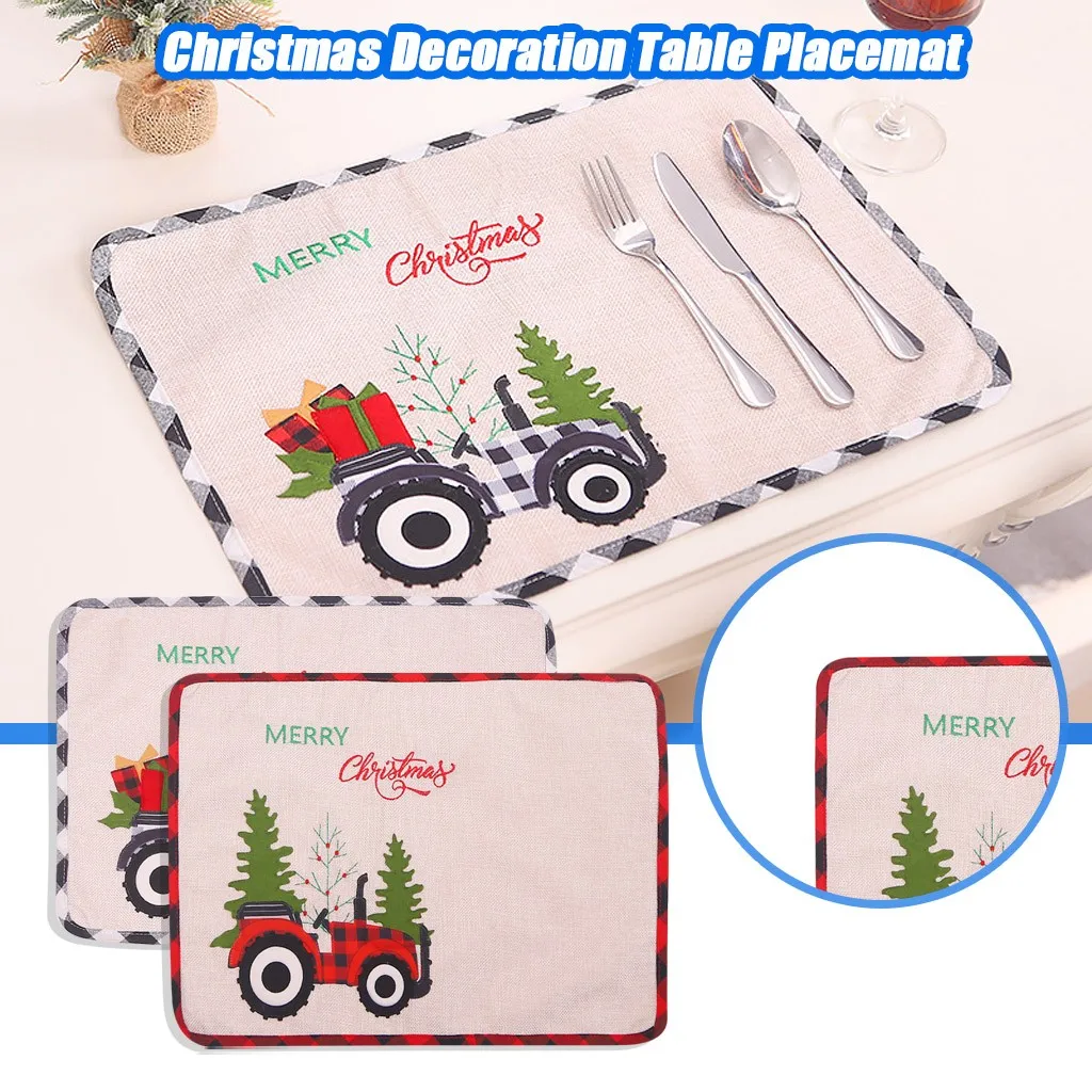 

Christmas Decoration Placemat Snowmobile Pattern Dining Table Mats Drink Coasters Embroidery Pads Kitchen Accessories 33X46cm